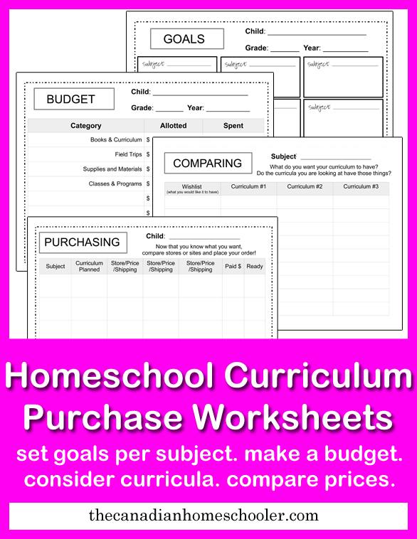 Homeschool Curriculum Purchase Worksheets-Fre pritnable